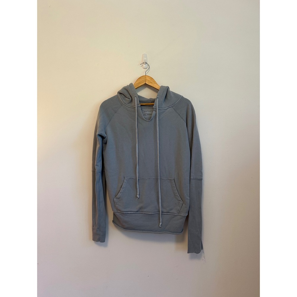 Nili Lotan Janie Blue Gray Cotton French Terry Raw Hem Hoodie | Size Small